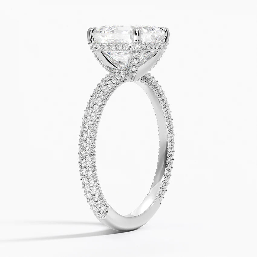 Asscher Three Row Pavé RIng