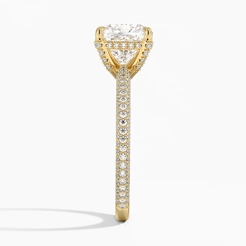 Cushion 3-row Pave Setting Ring