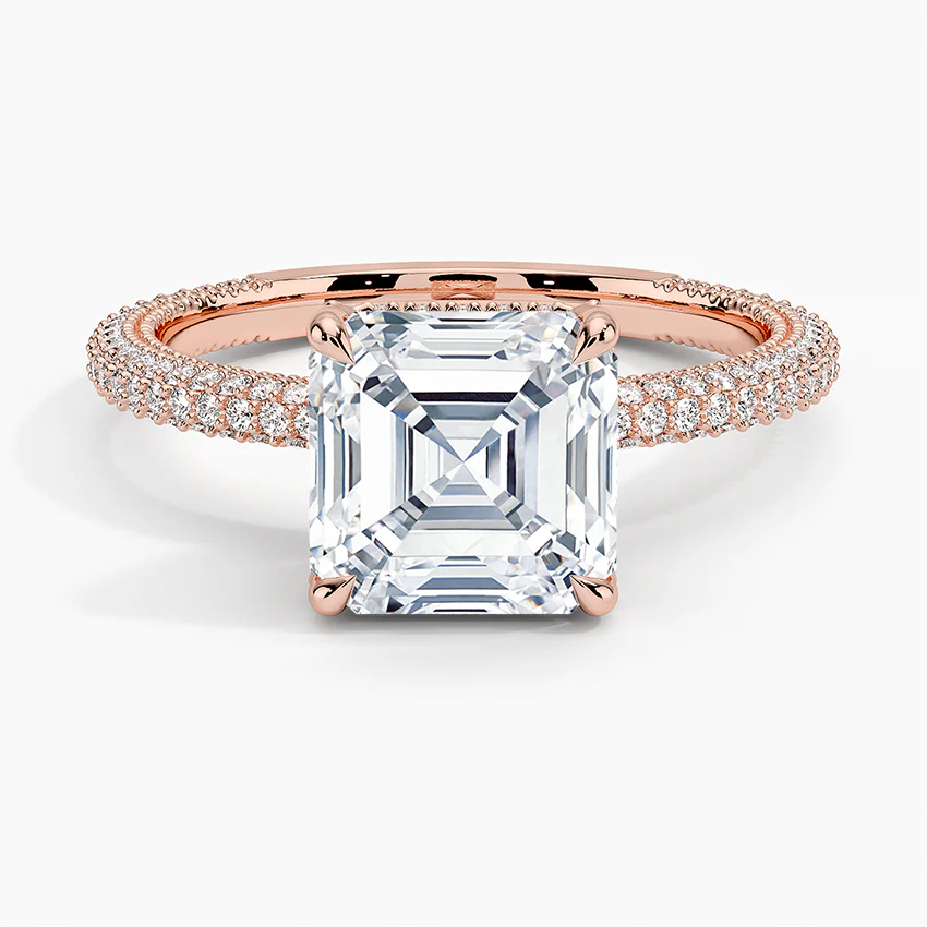 Asscher Three Row Pavé RIng