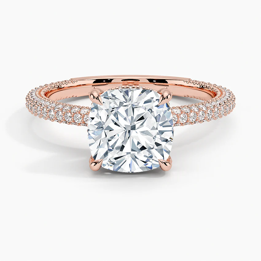 Cushion 3-row Pave Setting Ring