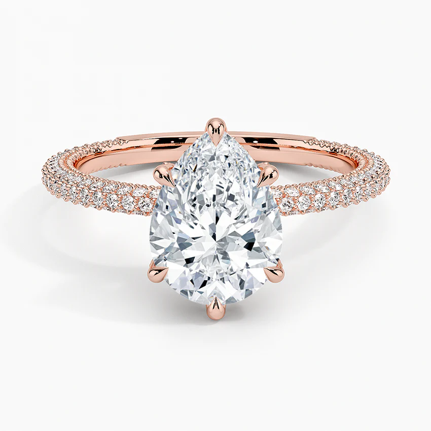 Pear Three Row Pavé Ring