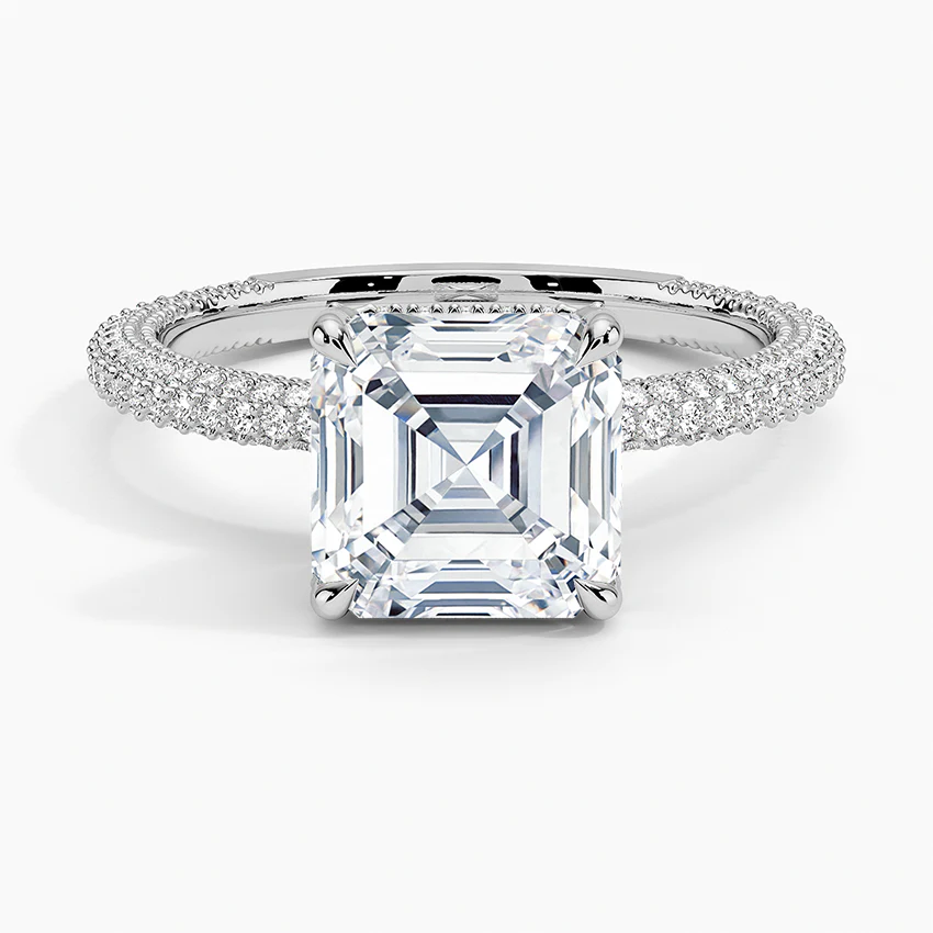 Asscher Three Row Pavé RIng