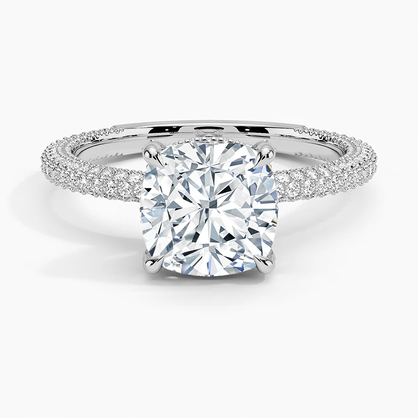 Cushion 3-row Pave Setting Ring