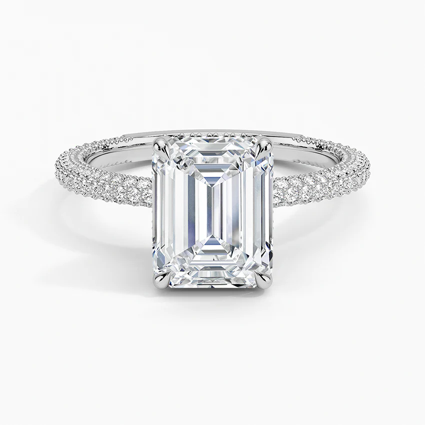 Emerald Three Row Pavé RIng