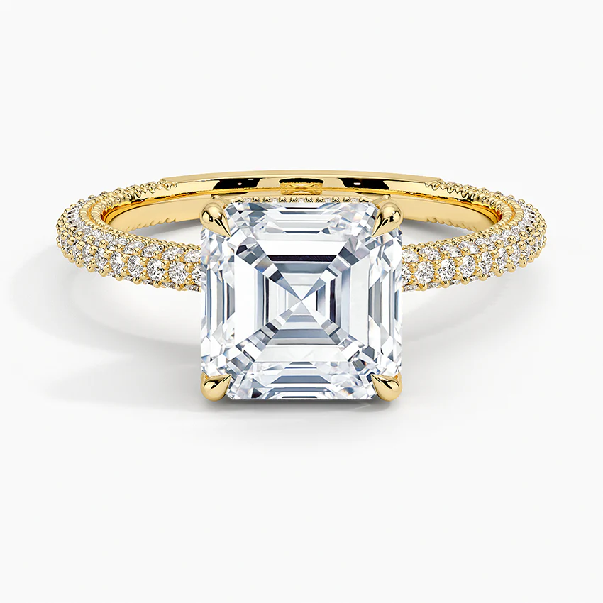 Asscher Three Row Pavé RIng
