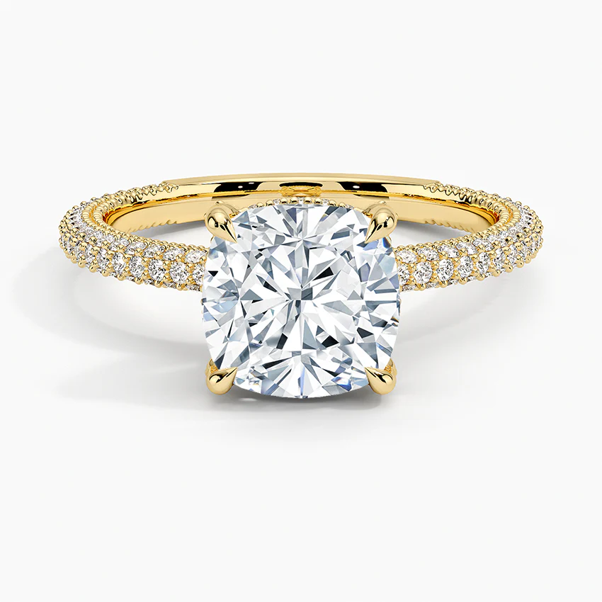 Cushion 3-row Pave Setting Ring
