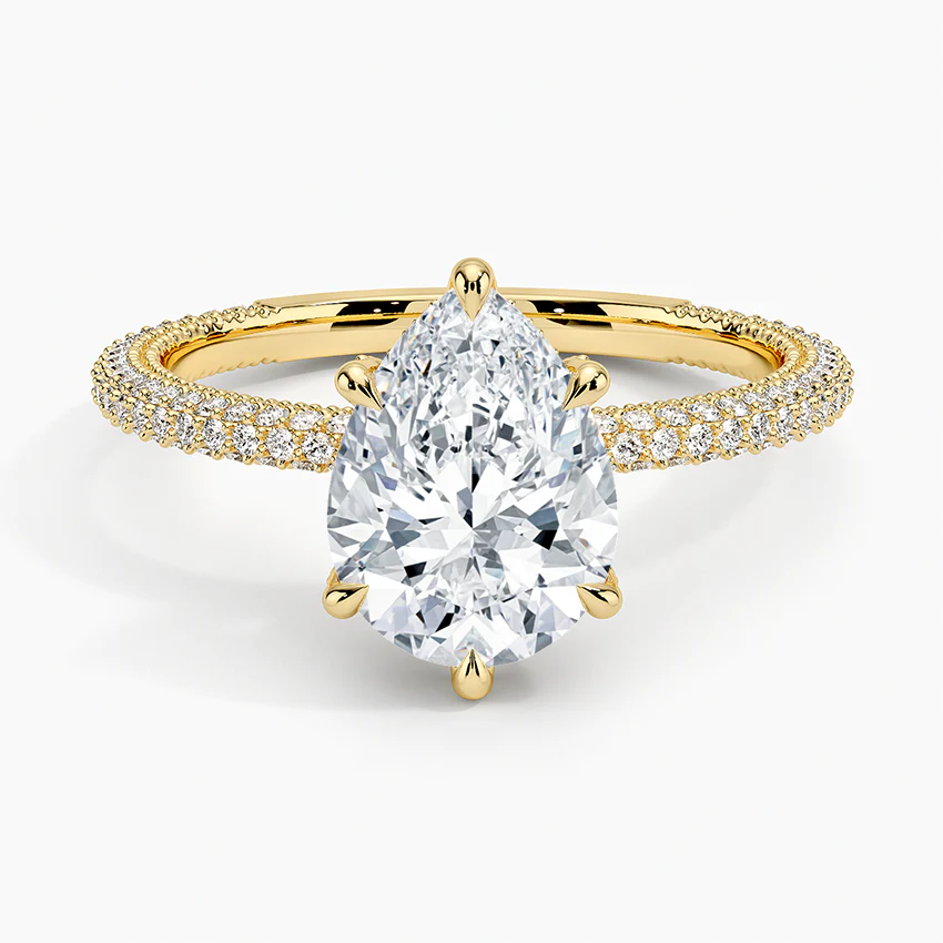 Pear Three Row Pavé Ring